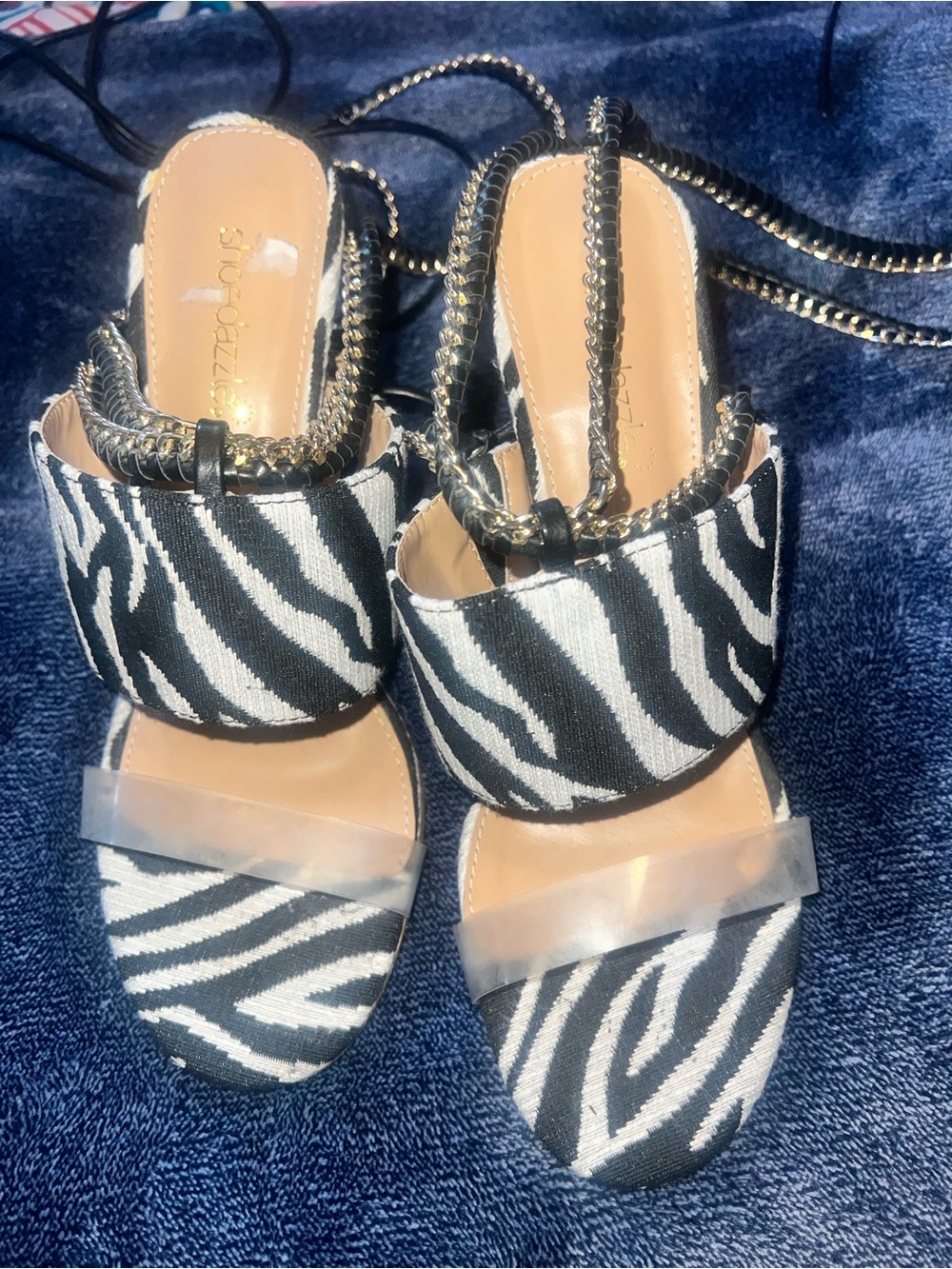 Shoe Dazzle Zebra Print Lace-Up Heels - Black & White